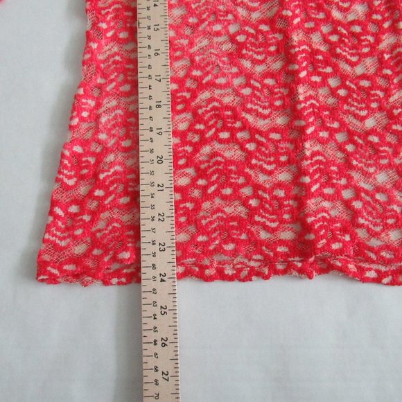 UMGEE Top Womens Small Red Floral Sheer Lace Long Flutter Sleeve Mock Neck NWT - Picture 6 of 12